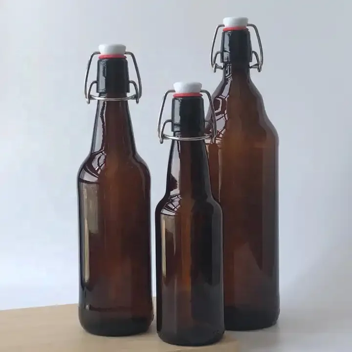 250ml 8oz 16oz 500ml Good Price 1 Liter Milk Glass Swing Top Sauce Bottle With Flip Top Lid