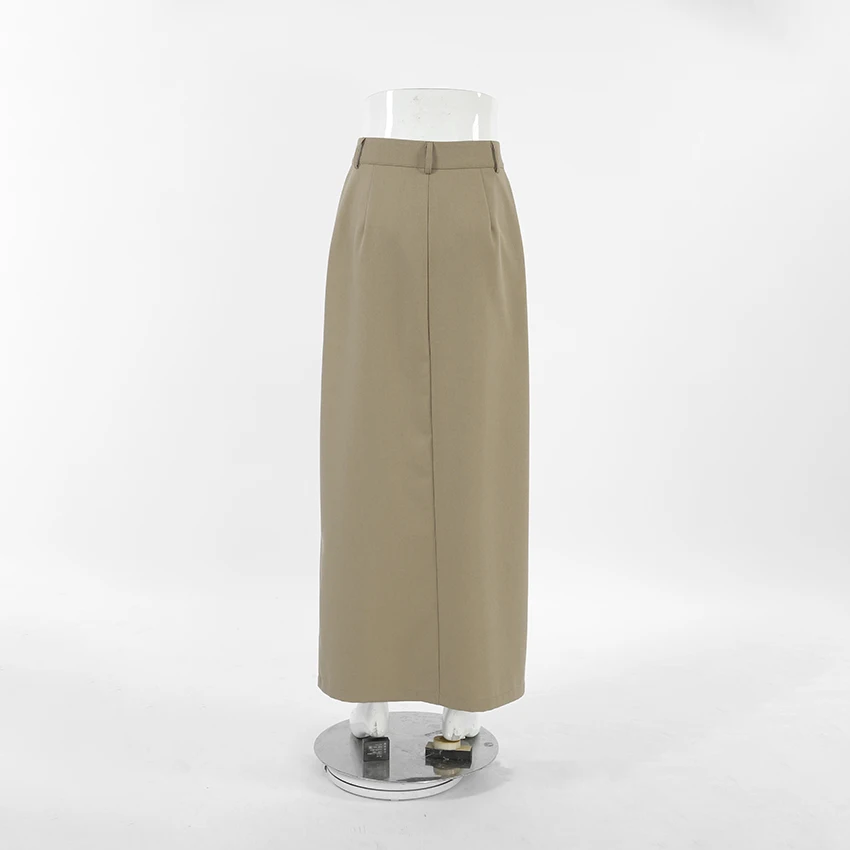 OOTN Spring Women Slit Long Skirts Chic Women 2024 Elegant Office Lady Slim Straight Skirts Fashion Patchwork Khaki Skirts