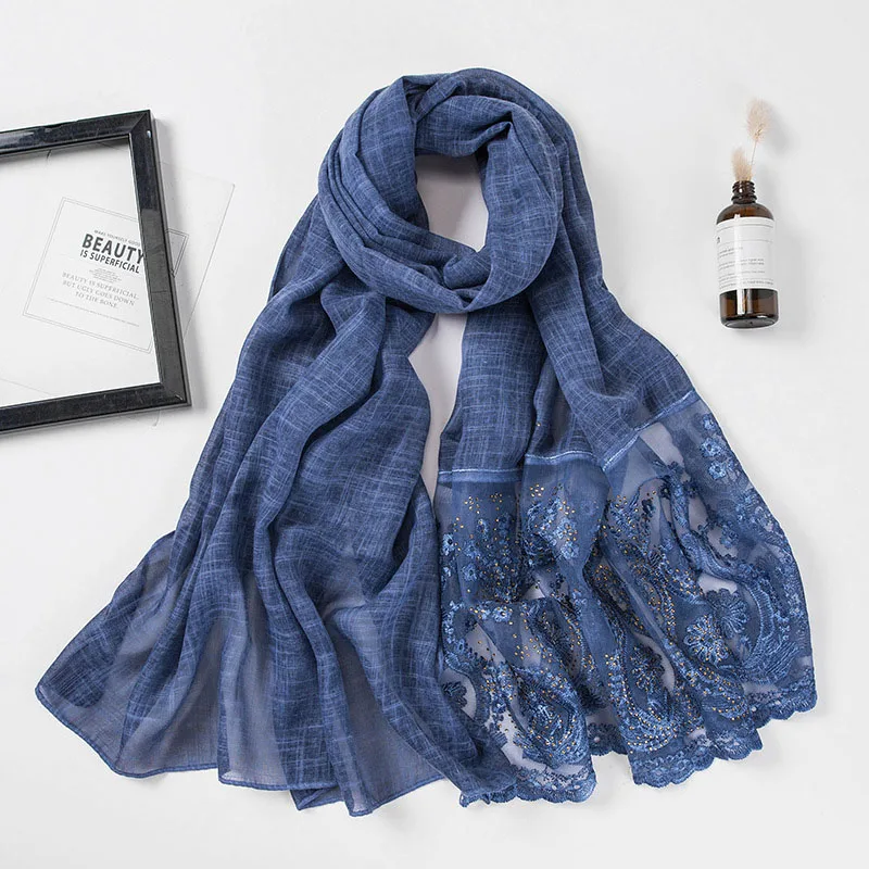 
New Style Wholesale Fashion Polyester Women Scarf Stones Muslim Lace Hot Arab Hijab 