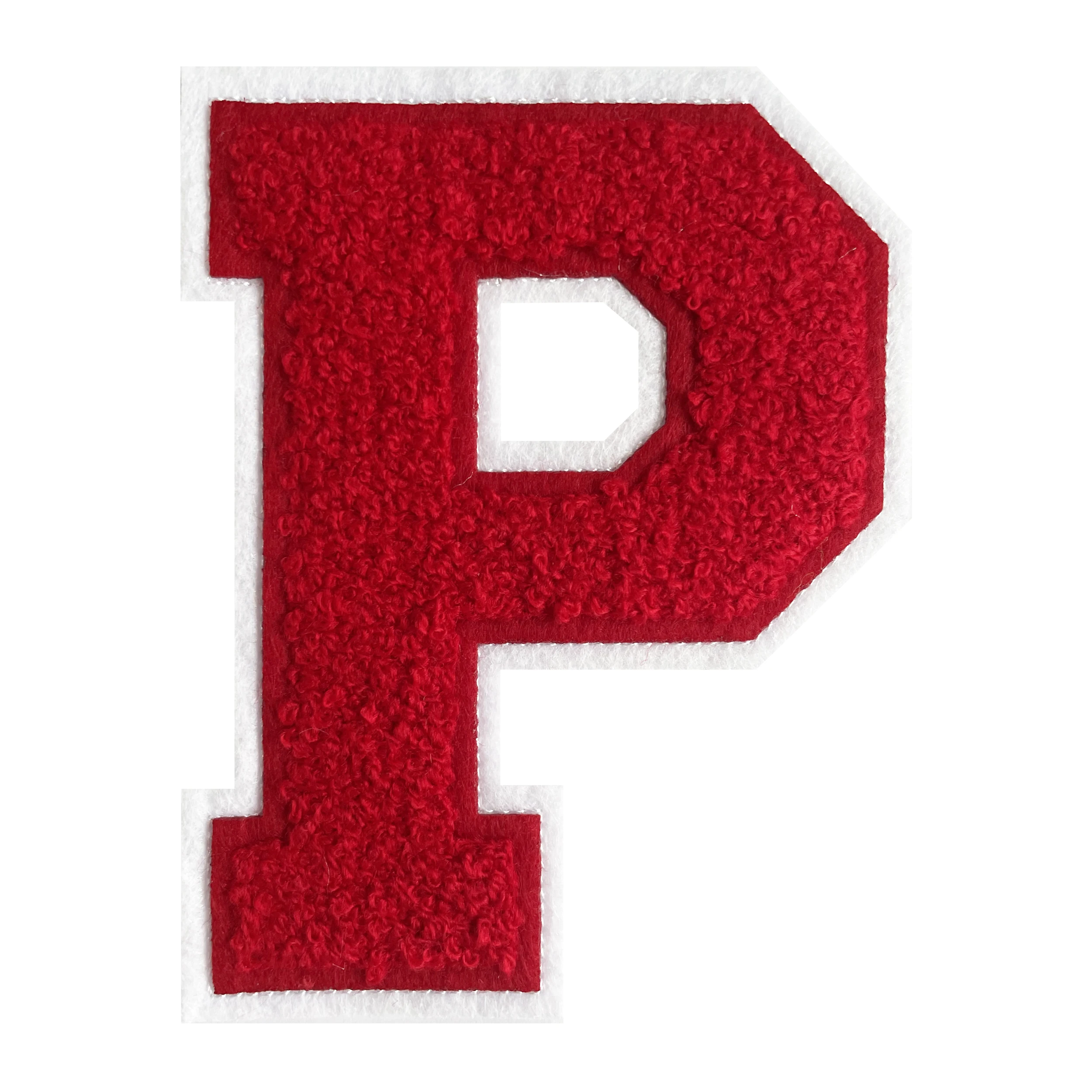 High Quality Stock Fashion Red Letter Chenille Patches Alphabet Badge Towel Embroidery Patches Heat Transfer For Clothing
