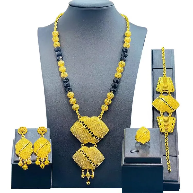 2023 New Design Dubai Gold Color Fashion Wedding Bridal Accessories Costume Necklace Set African Costume Jewelry Sets