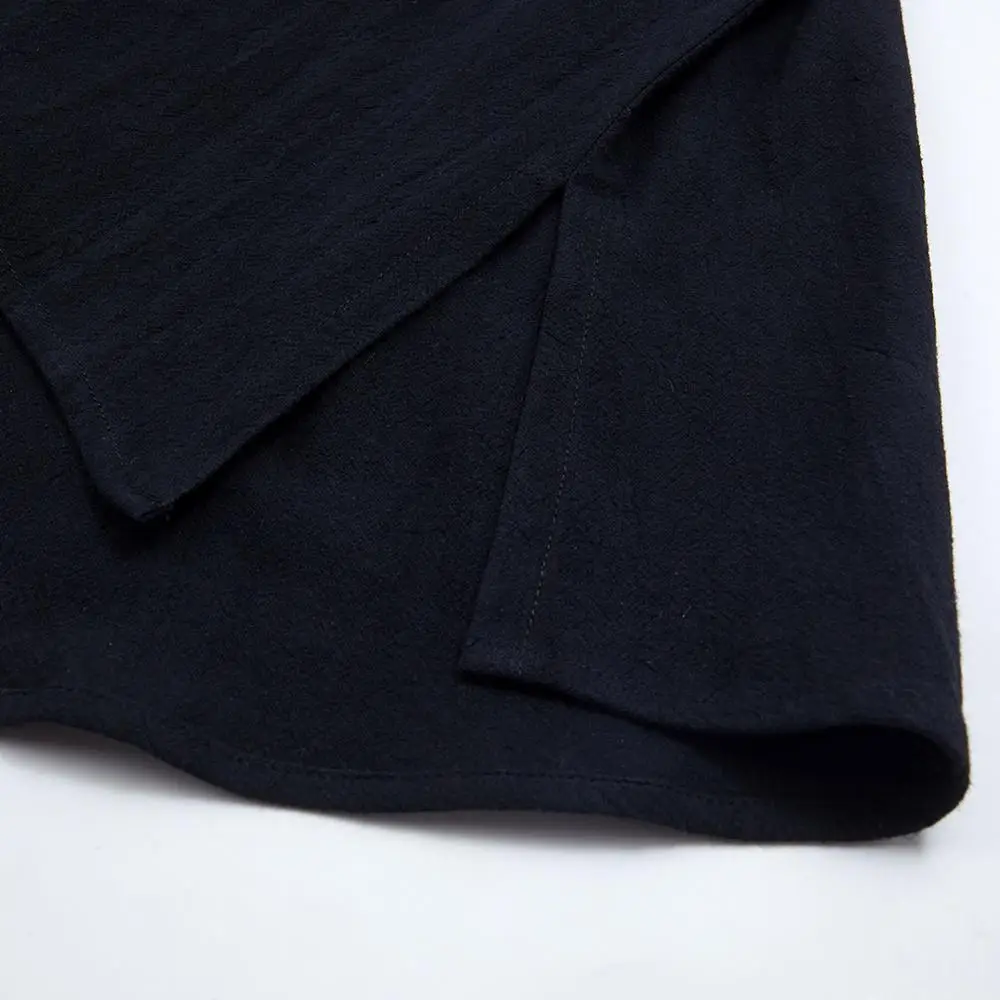 New Fashion Women V-Neck Pullover Shirts Female Sexy Black Loose Cotton Linen Tops