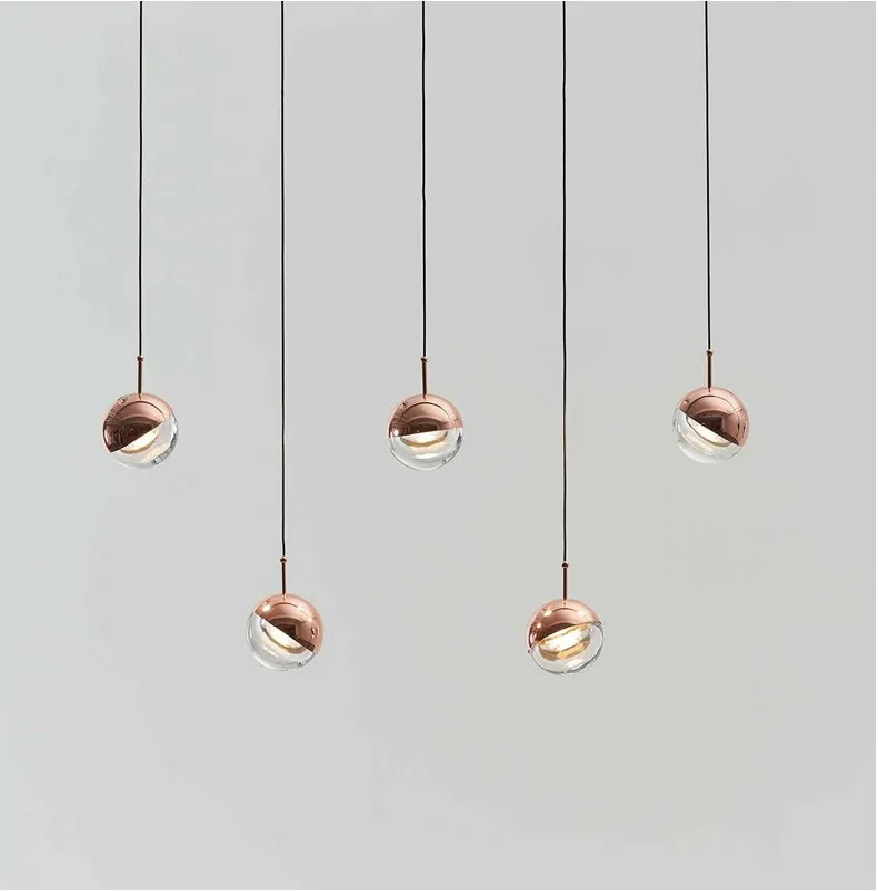 Zhongshan creative store shop small single rose gold metal round globe ball shape acrylic luminaire led chandelier pendant light