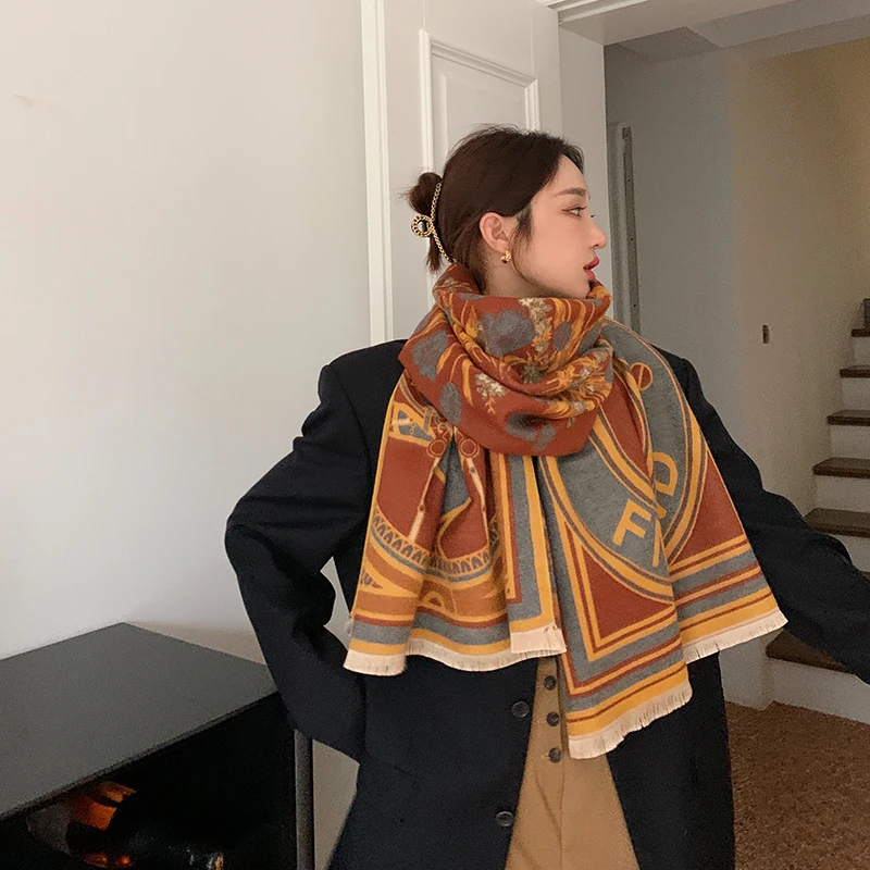 Best-selling unicorn pattern warm comfort soft winter imitated cashmere scarf shawls for women