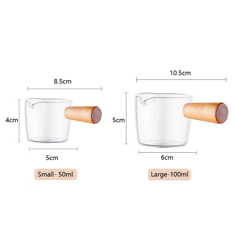 Mini Glass Milk Cup Creamer Jug Small Glass Coffee Milk Pitcher Espresso Cup Vinegar Sauce Cup Glass Gravy Boat With Wood Handle
