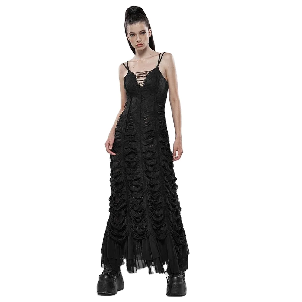Punk Rrave Summer Gothic Dresses WQ-438 Diablo Dry Well Creature Dress Casual  Lace Velvet Dresses