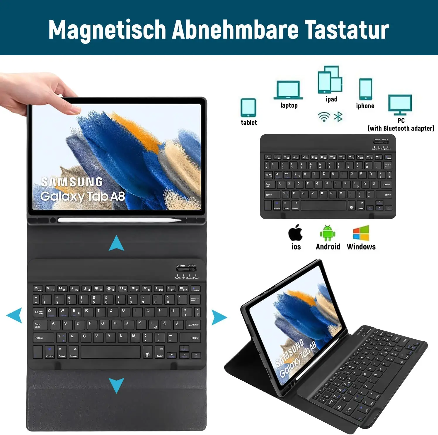 Samsung A9+ Tablet Bluetooth Keyboard Holster Galaxy A9 8.7 inch RGB Wireless Bluetooth Keyboard Cover Keyboard & Mouse Set