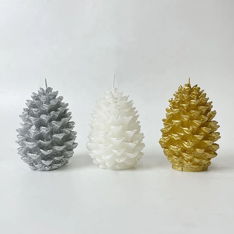 Pine Cone Shape White Green Gold Sliver Home Decoration Gift Soy Logo Candle Set Luxury Christmas Soya Candle With Wax