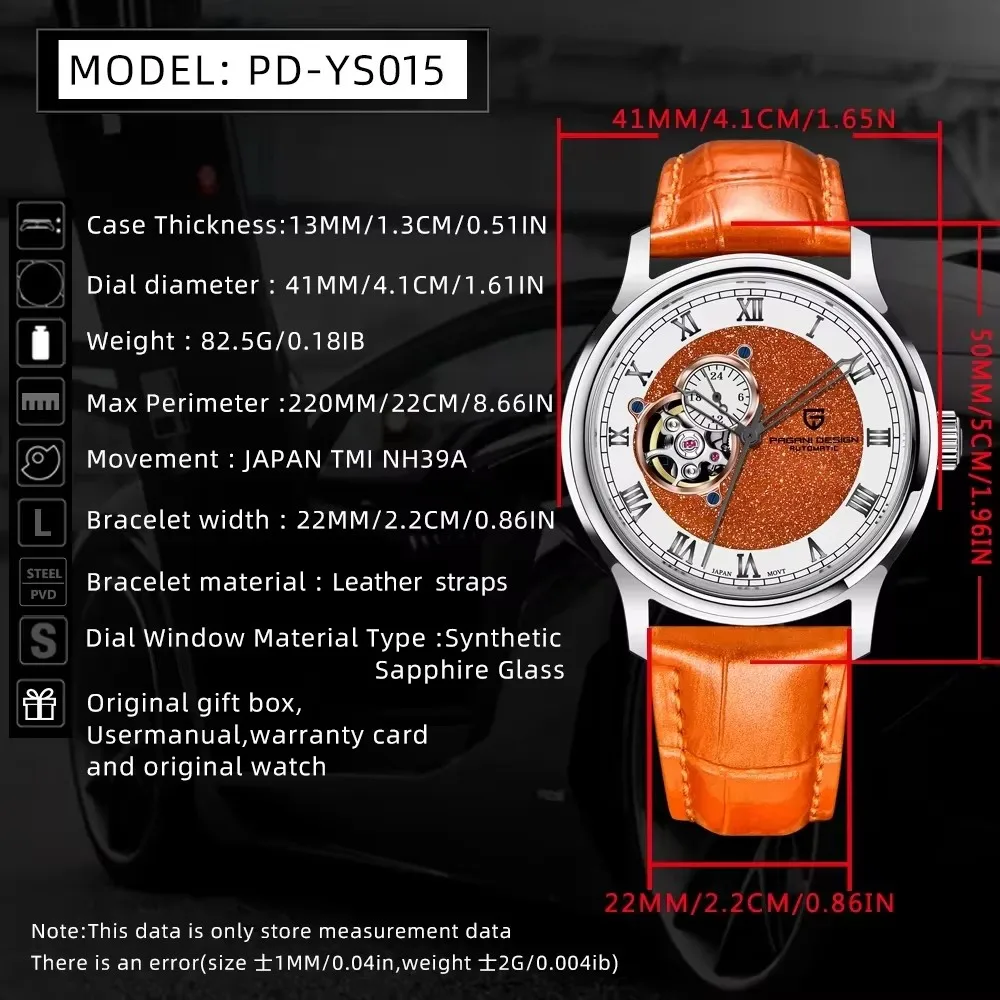 2024 PAGANI DESIGN New 41MM Tourbillon Roman Digital Fashion Casual NH39 Sapphire Glass Men Automatic Mechanical Watch PD YS015