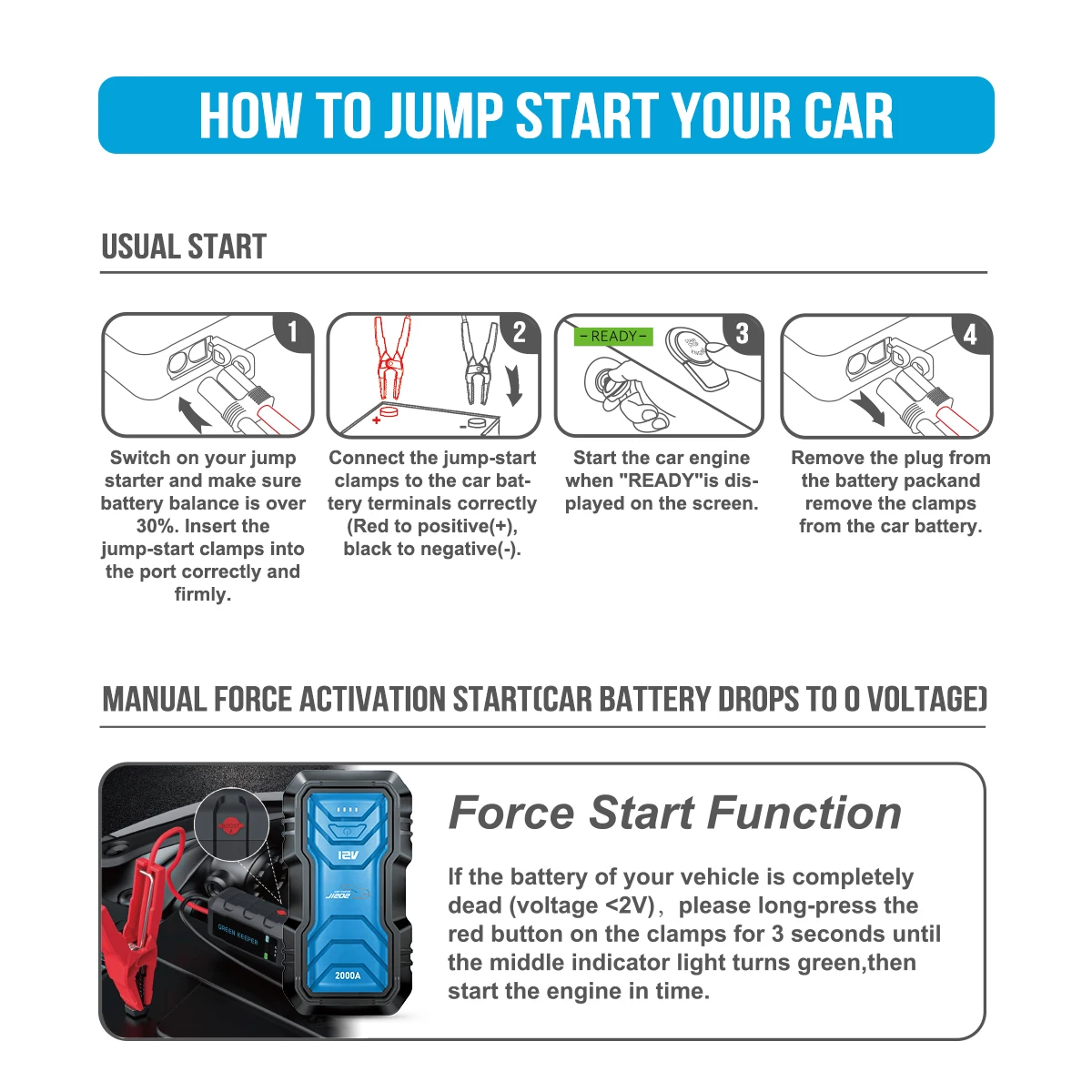 UltraSafe Battery Booster Pack Car Jump Starter 12V 2000A Jump Starter Power Bank For Vehicles Car