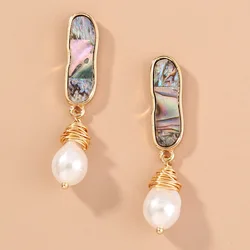 Cross-border E-commerce Products Natural Abalone Stud Earrings Original Handmade Wrapped Pearl Earrings