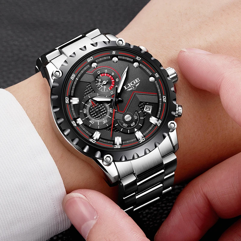 LIGE Fashion Sport Wristwatch Quartz Watch Full Steel Business Waterproof Watches For Men