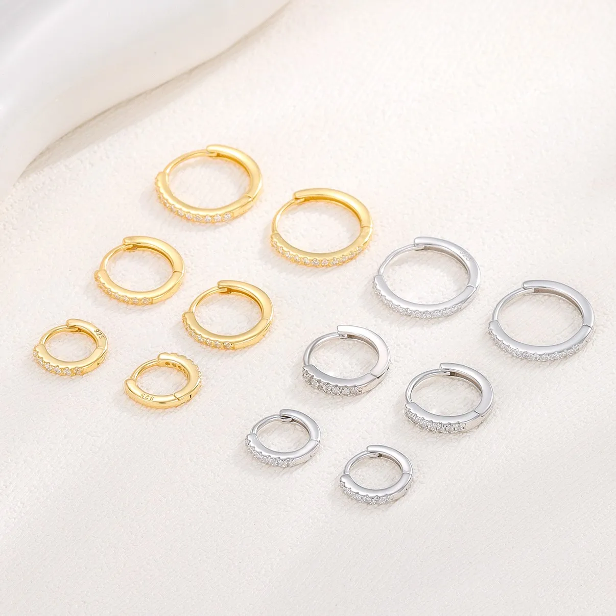 925 Sterling Silver Gemstone Diamond Gold Plated Cubic Zirconia Geometric Hoop Earrings Huggie For Women Girl Fine Jewelry Set