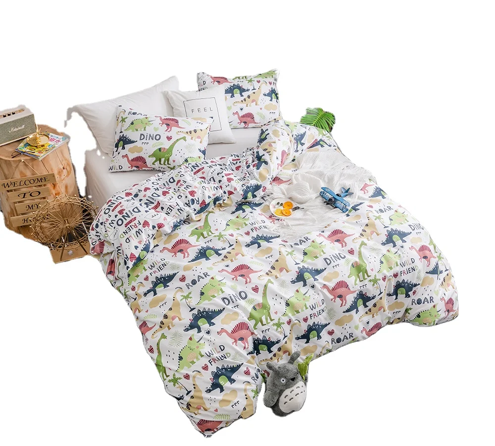 Bed Sheet Bedding Set 3Piece Printing Polyester Pug Jogo Cama Sanding Dinosaur Edredon Bedspread Fitted Sheets roupa Cama