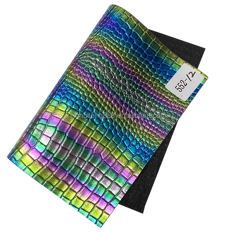 Crocodile Print PU Embossed Rainbow Color Vinyl Hot Stamping Faux Synthetic Leather for Handbag Shoes Notebook Making