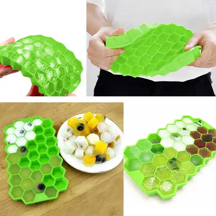 Easy to Release 37 Grids Honeycomb Shape Silicone Ice Cube Tray With Lid For Coffee Whiskey Cold Drink