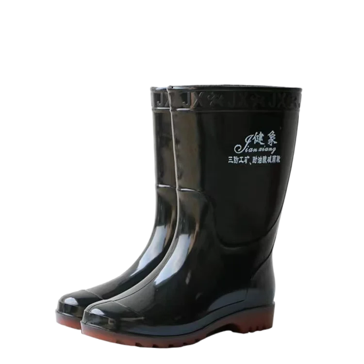 Black Shiny Men PVC Outsole Rain Boot Wellington Boot Wellies Half Height Mid Calf Rain Boots For Fishing