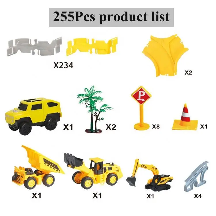 225PCS DIY Assemble Electric Railway Vehicles Slot Toy  Engineering Rail Car Race Track Toy Car with 4 Mini Cars