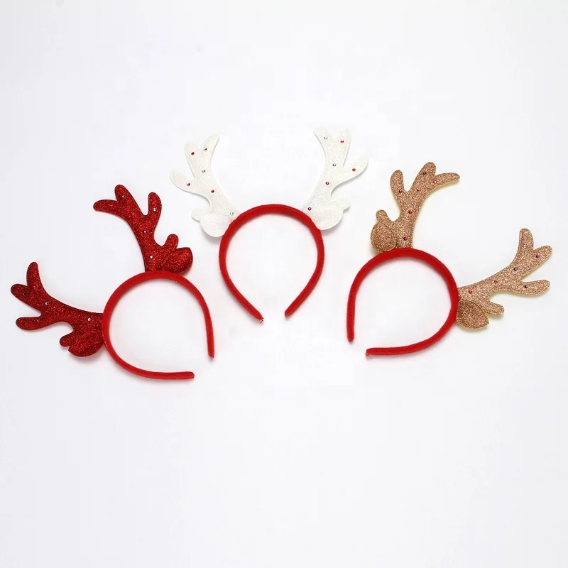 Gold Reindeer Headband Horns Cosplay Antlers Deer Ears Headband Christmas Hair Accessories Kids Adults Christmas Xmas Gift