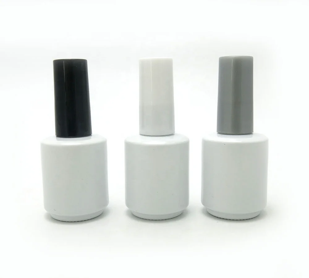 Free Sample Empty White Glass Nail Polish Bottle With White Black Grey Brush Cap 1/2oz Glass Container
