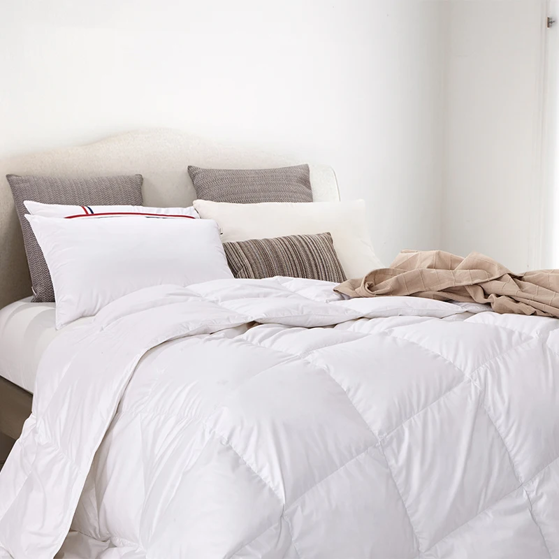 
Оптовая продажа из Китая высокого качества дома и гостиницы мягкий теплый одеяло 80S 400Tc сатин с хлопковой подкладкой белого цвета на гусином пуху пуховые одеяла 