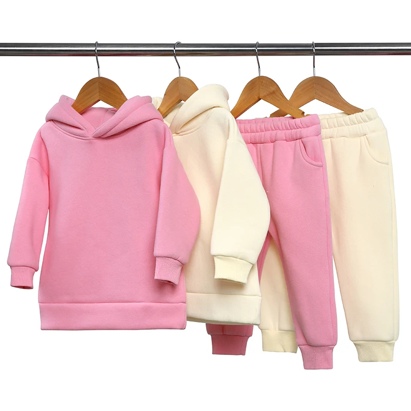 Custom embroidery cotton plain kids jogger sets pullover two pieces tracksuit children high quality kids sweatsuit sets