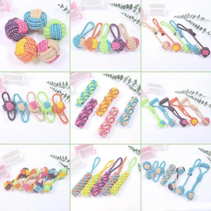 Factory Wholesale Multicolor Cotton Rope Braided Bite-Resistant Cleaning  Dog Toy Pet Toy Ball dog toys for aggressive chewers
