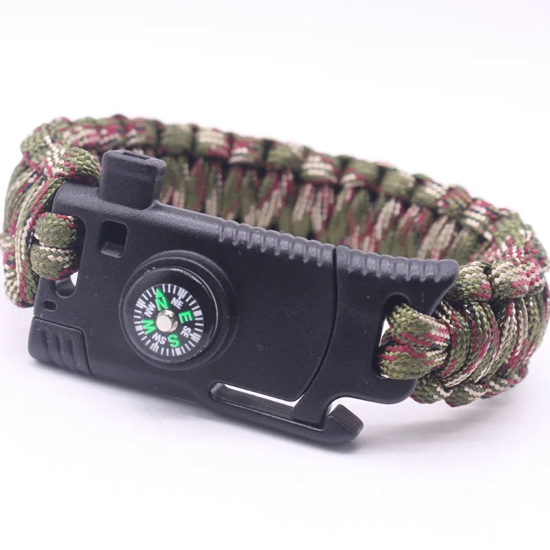 Hot sale Multi-functional Outdoor Paracord Bracelet Outdoor Survival Compass Hand Chain With Fire Starter/Whistle