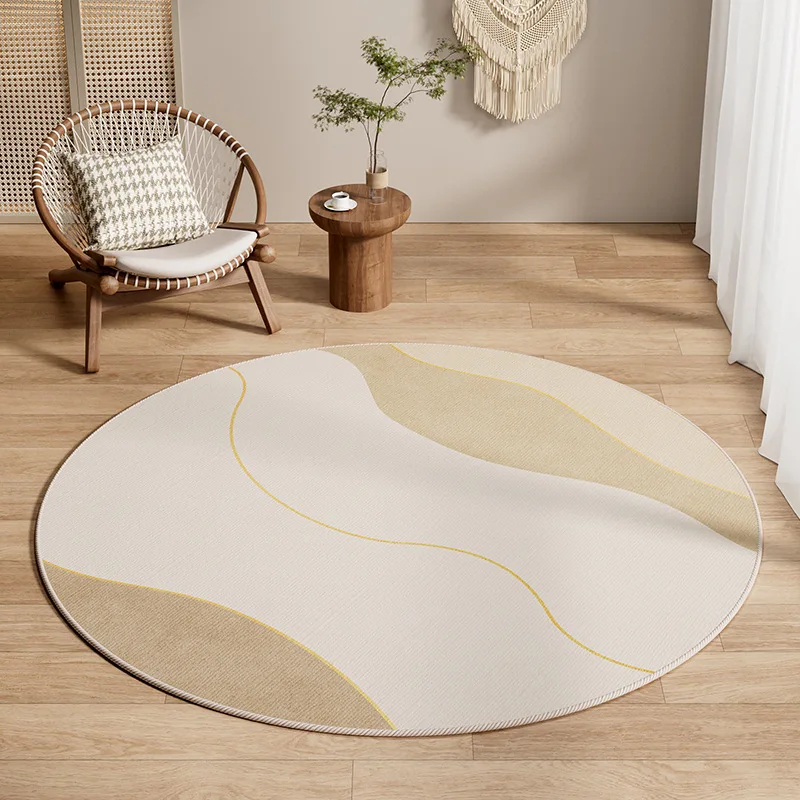 Machine Made Luxury Grey And Golden Printed Round Living Room Home Decorative Rugs Carpet