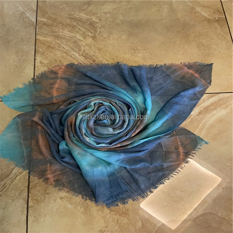 High quality polyester scarf breathable light watercolor printing tie-dye shawl Muslim women
