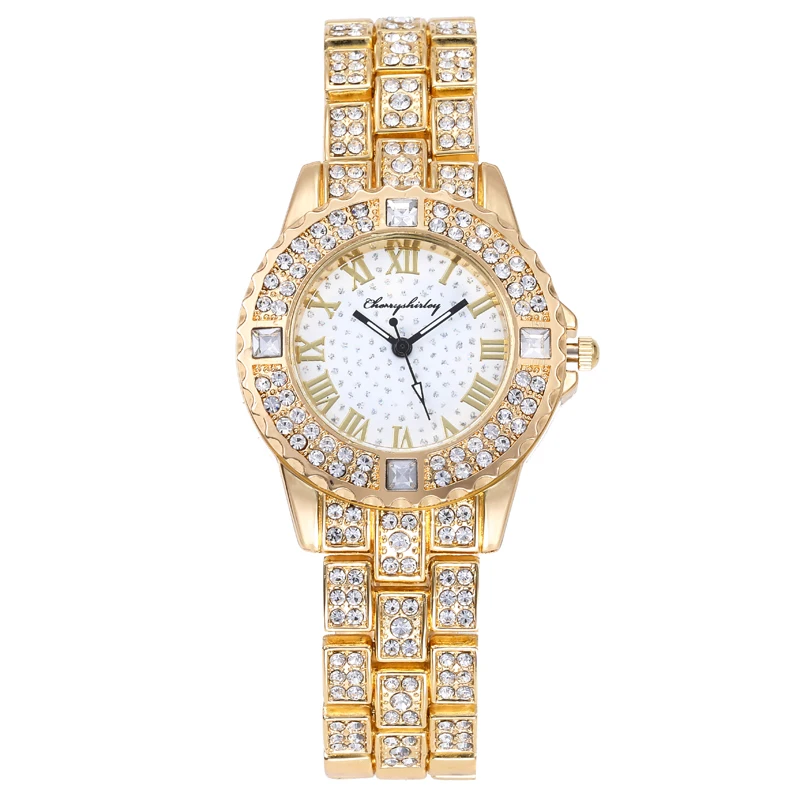 Crystal Ladies Quartz Wrist Bracelet Pink Lab Made Diamond Watch Women JAW-0913