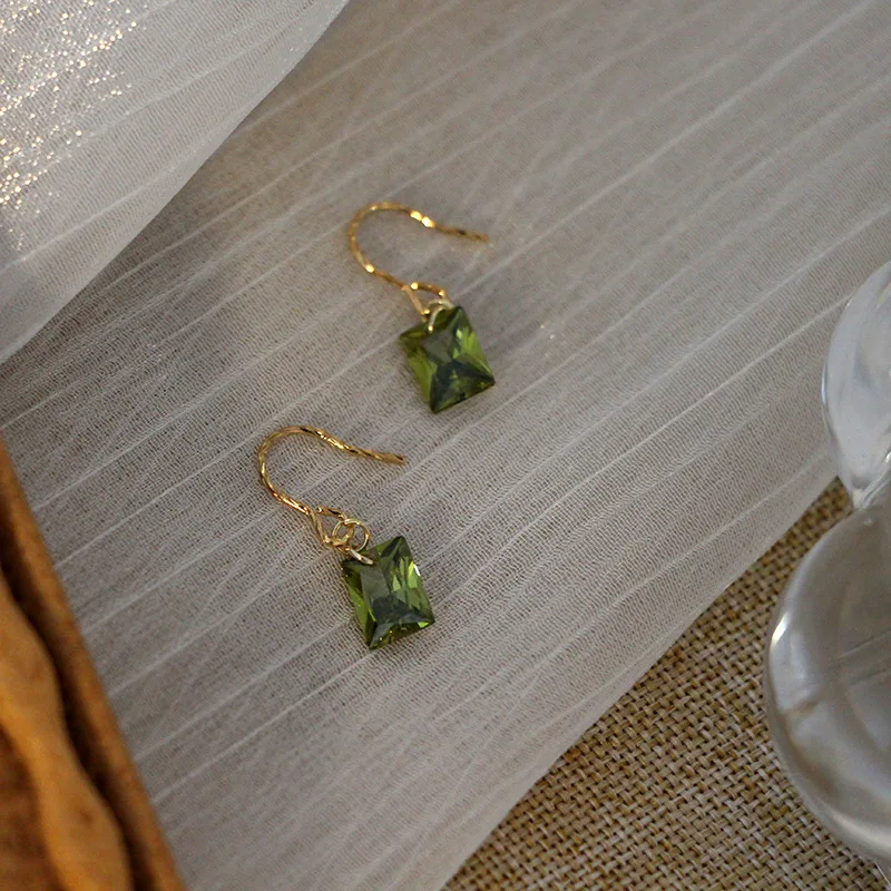 2022 Lot Natural Peridot Green Beads Dangle Aretes Jewelry Statement Rectangle Dangle Hook Earrings for Women