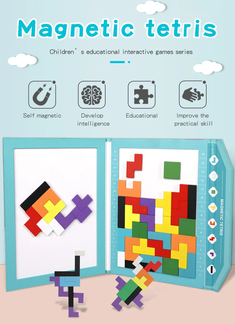 Factory Wholesale Tetri Puzzle Game Educational Toy Wooden Brain Blocks Puzzle For Kids