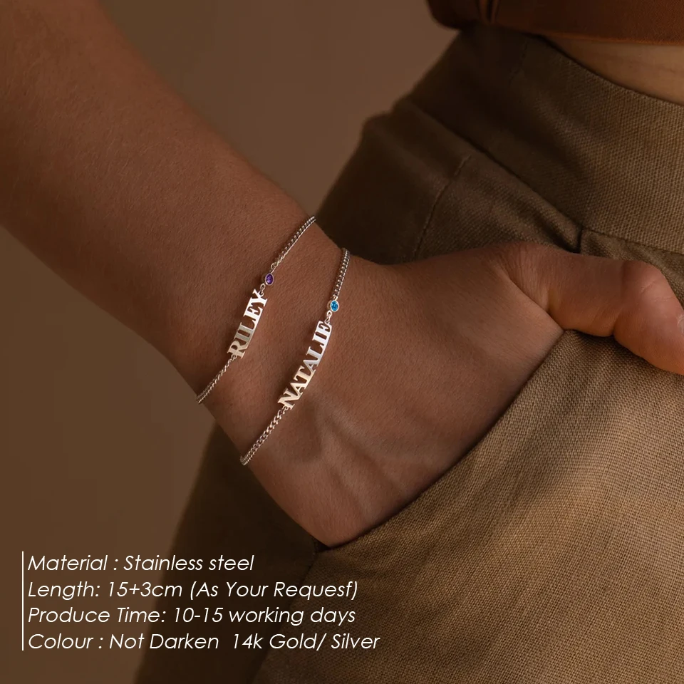 eManco Dropshipping DIY Birthstone Letter Personalized Name Bracelet Hip Hop Chain Rhinestone Name Bracelet