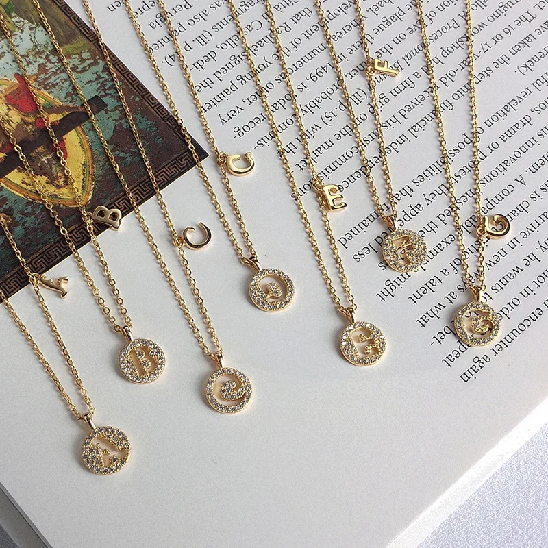 Стильное массивное ожерелье Collares Mujer A-Z покрытое розовым золотом Стерлинговое Серебро циркон цепи из нержавеющей стали для монет полые Алфавит Начальная буква ожерелья с