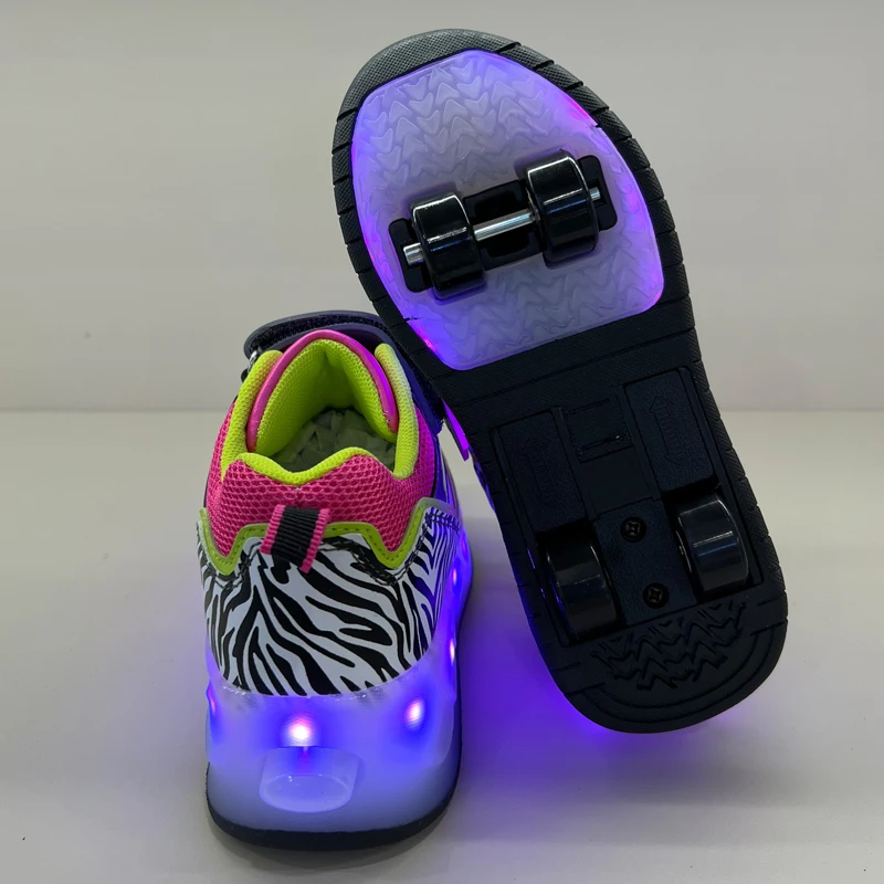Two-Wheel Rolling Shoes for Adults Boys Girls Flashing Roller Skating Shoes  Pulley Walk  Roller Skating Shoes