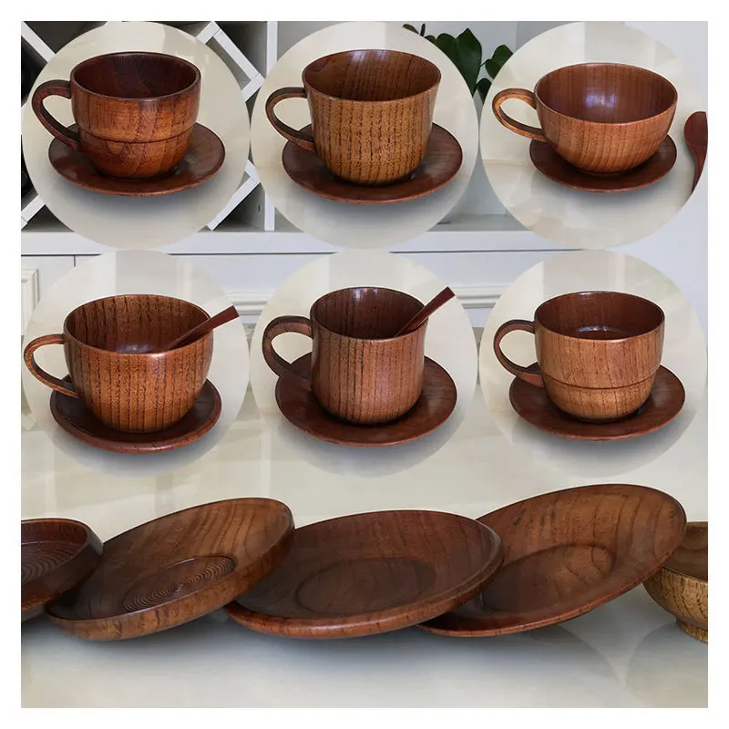 Wholesale 100% eco-friendly   Drinkware Milk Juice Tea Coffee Wooden coffee Cup With Handle  wooden cup