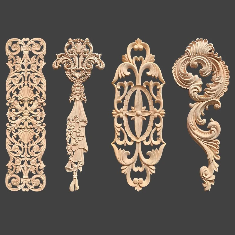 Decorative Antique CNC onlays for cabinets Furniture Accessoires Embellishments Appliques Onlays Chinese Wood Carving