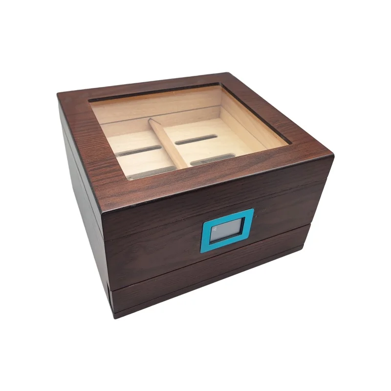New Design Factory Price 20-35 Cigars Wood Cedar Humidor Box with Glass Tops Cigar Case Hygrometer Gift Box for Men
