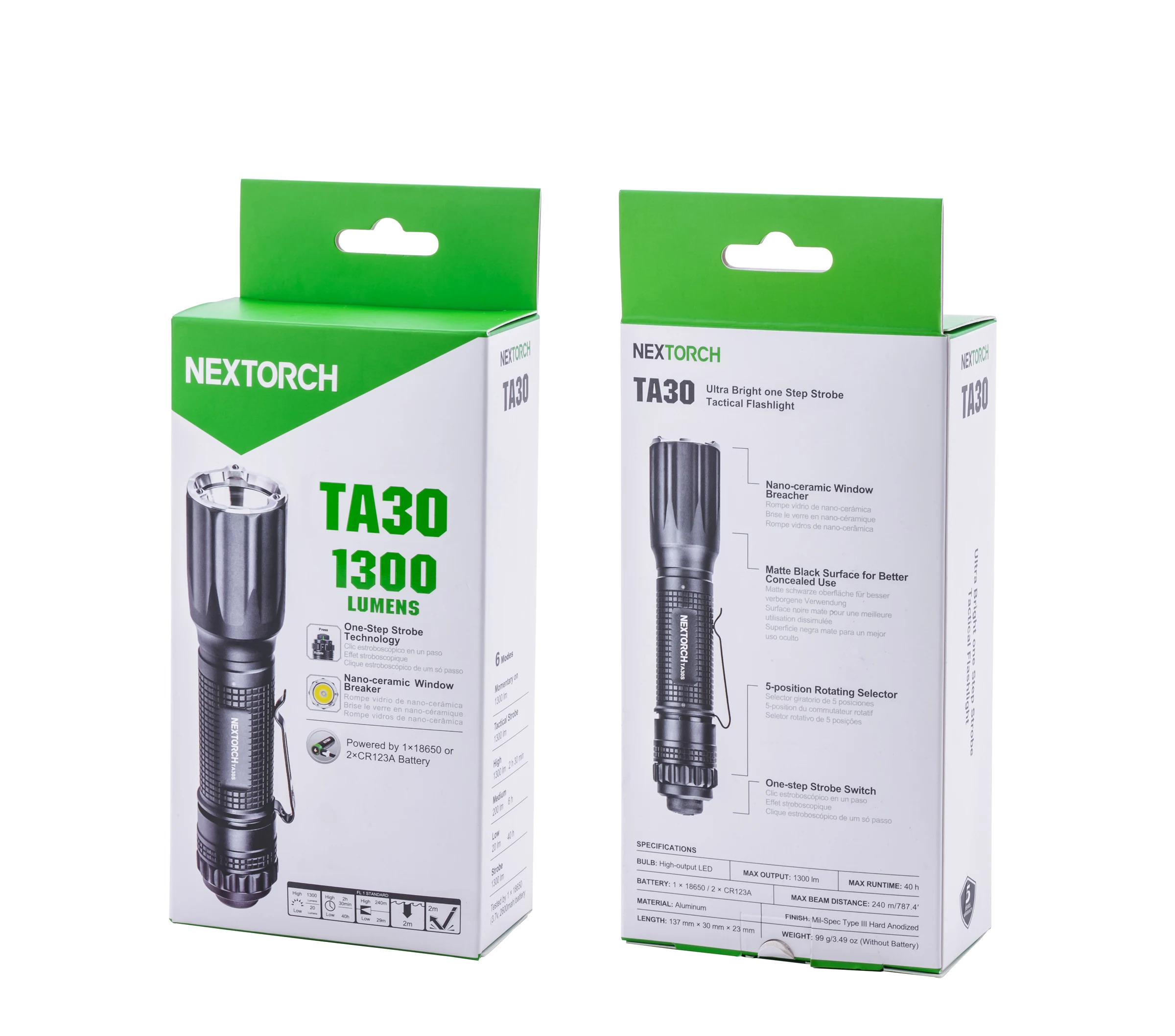 1300 люмен ультра яркий алюминиевый фонарик Nextorch TA30 полицейский фонарь Тактический перезаряжаемый