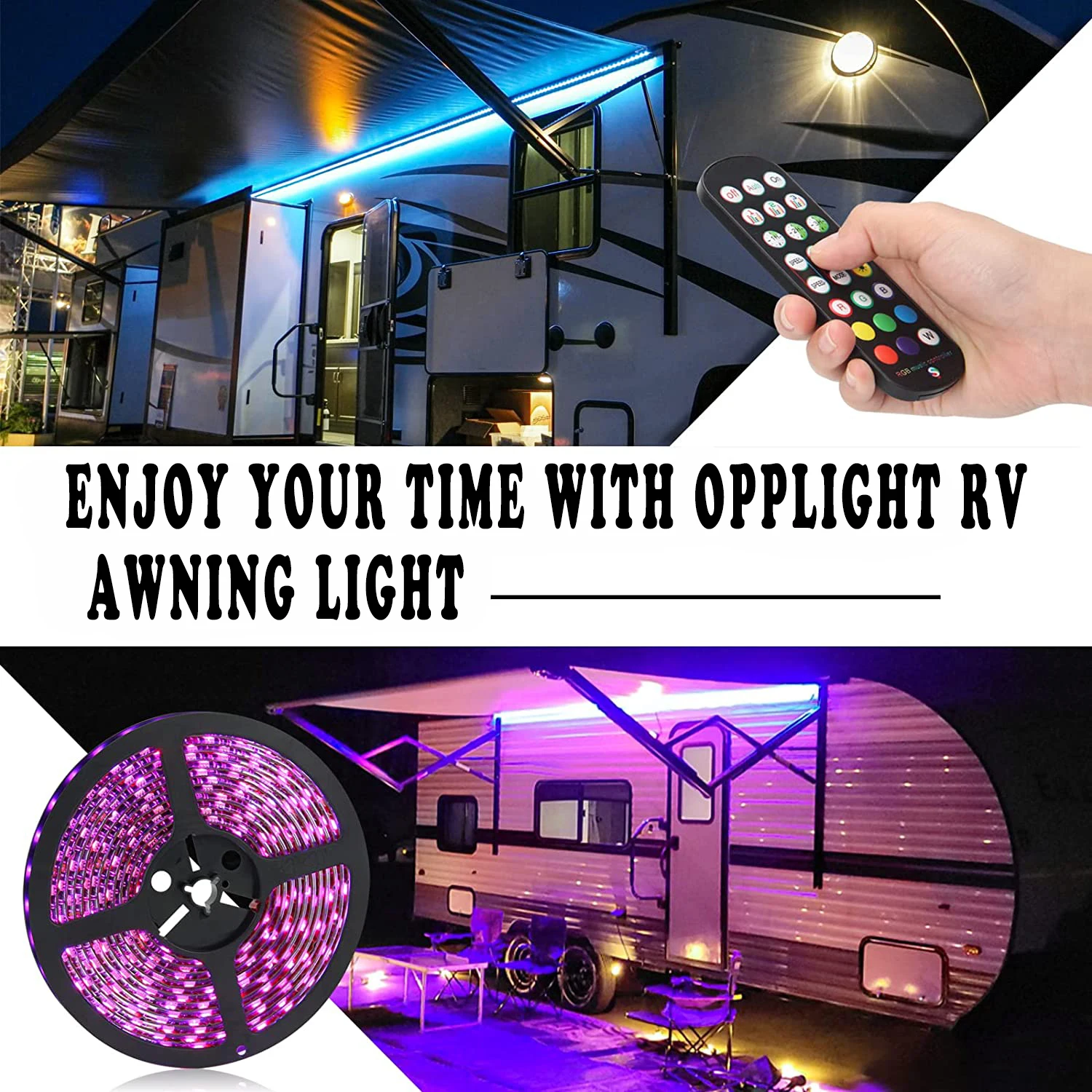 RV Led Awning Party Light RGB Camper Awning Lights 5M/16.4FT Waterproof 12V RV Outdoor Awning Lights with Smartphone APP / Remo
