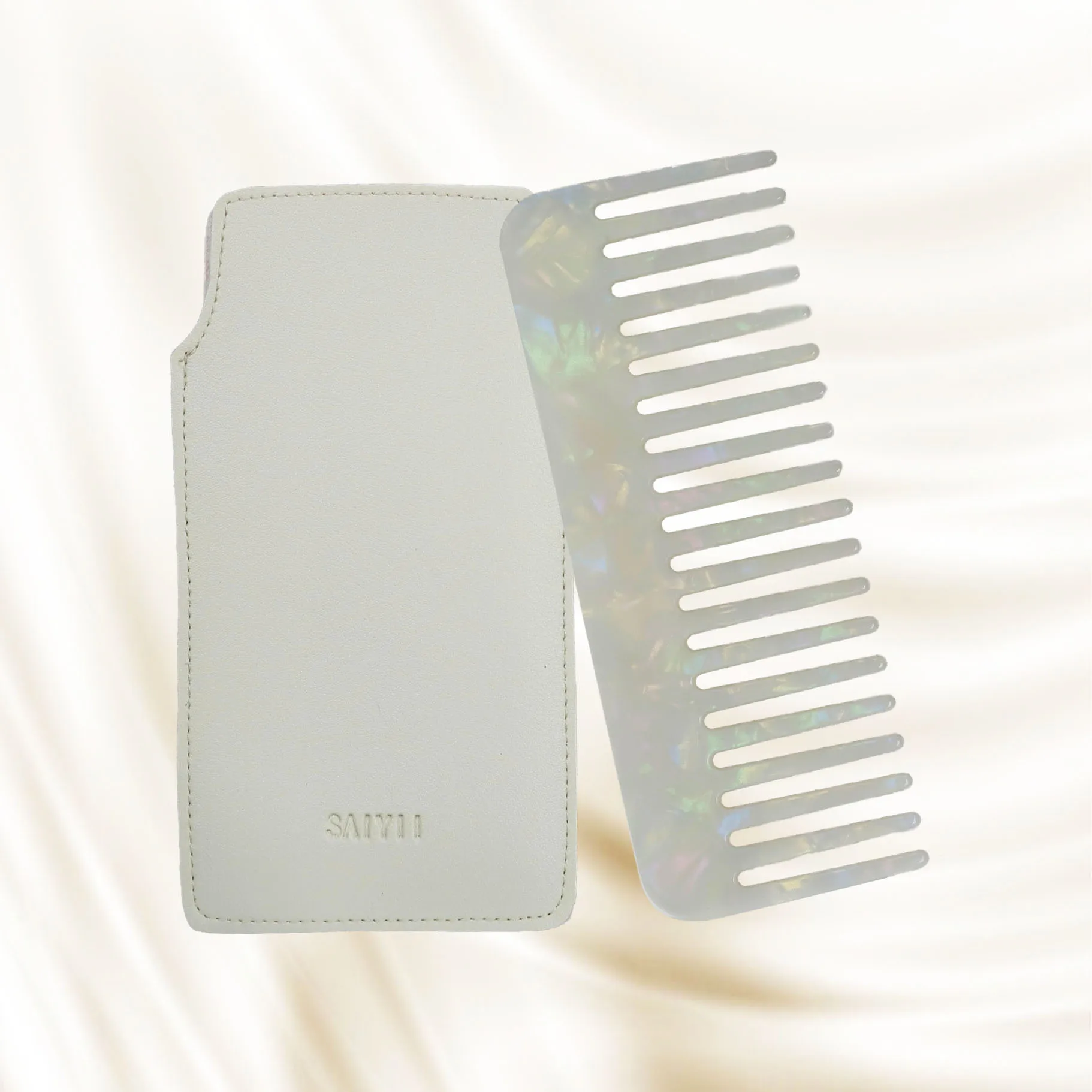 SAIYII Custom Logo 4mm Thickness Cellulose Acetate Hair Comb Wide Tooth Anti Static Acetate Women Hair Comb With Pouch