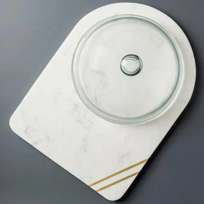 Marble Serve Plate with Glass Lid Cheese Board Tray Charcuterie Serving Board