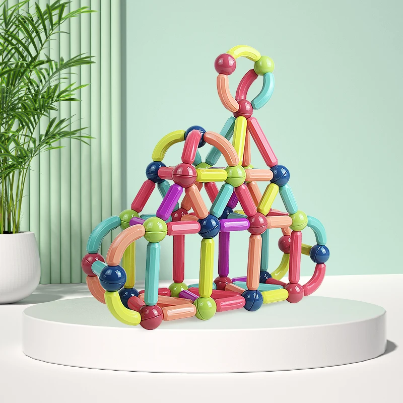 3d Magnet Safest Colorful Stick And Rods Set Kids Creative Flexible Magnetic Building Sticks And Balls Blocks magnetic stick toy