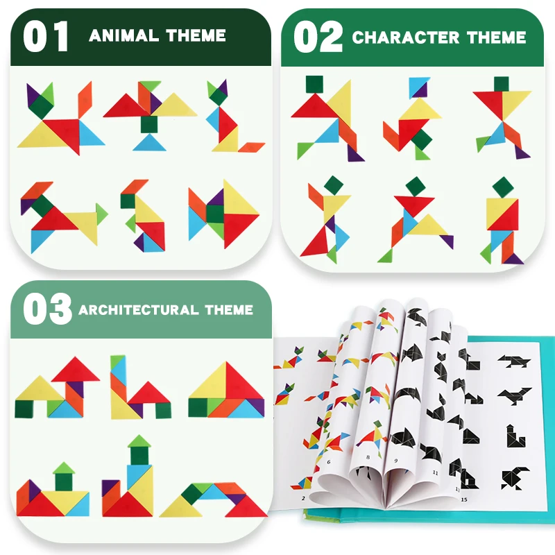 STEM Early Educational Challenge Toy Geometric Pattern Magnetic Tangram Puzzle