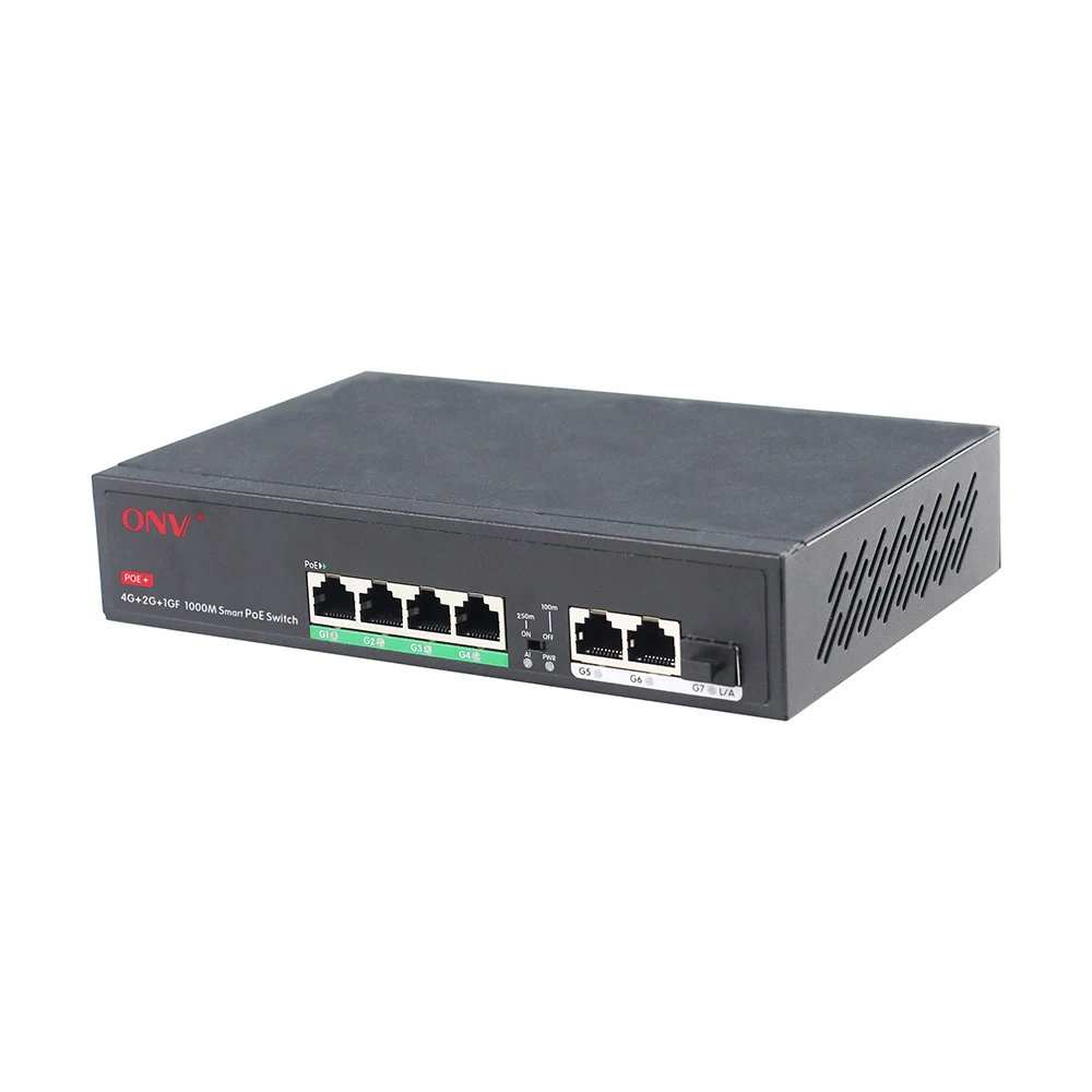7-port Full Gigabit PoE Fiber Switch with watchdog for CCTV
