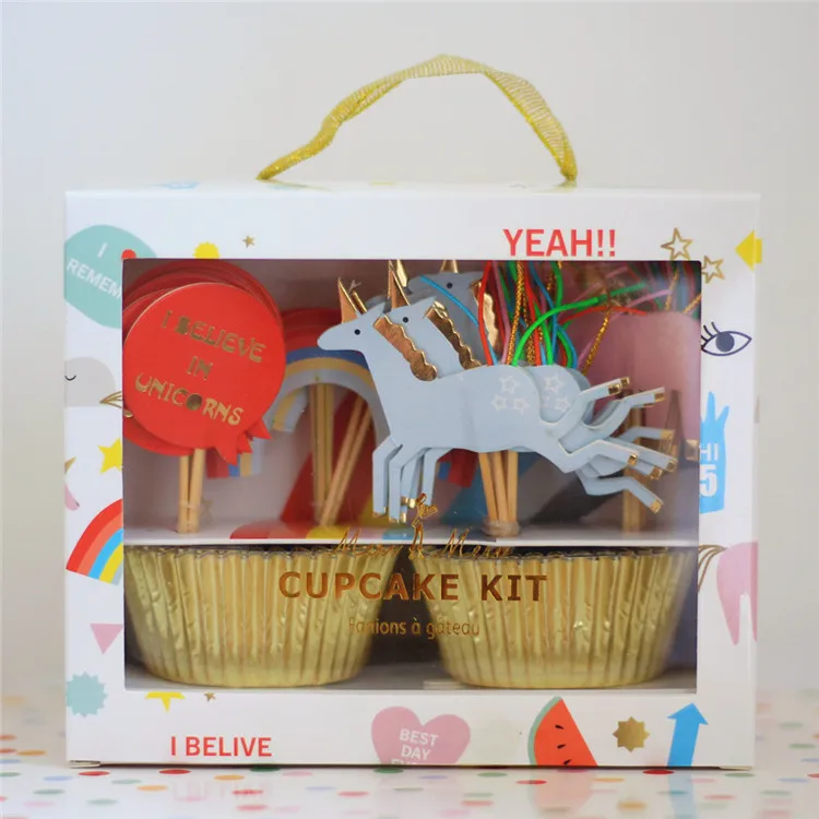 Party Supplies 24pcs Grease Proof Cake Tray And Cupcake Topper With Box Package