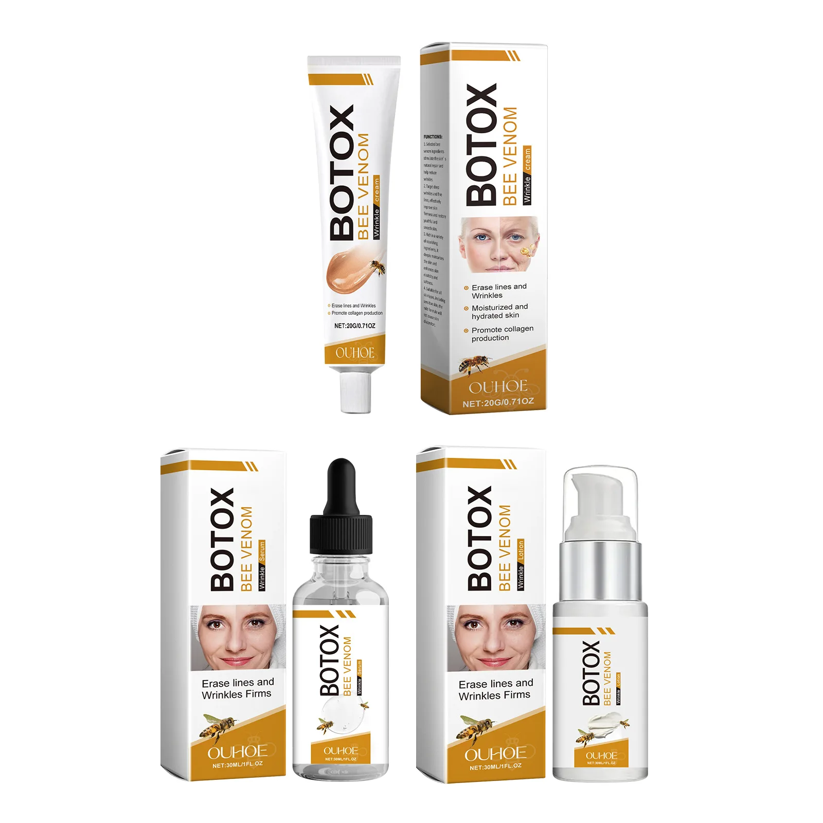 Wholesale OUHOE Mild and Safe Formula Effective Anti Wrinkle Deep Moisturizing Reducing Bee Venom Serum Face Cream