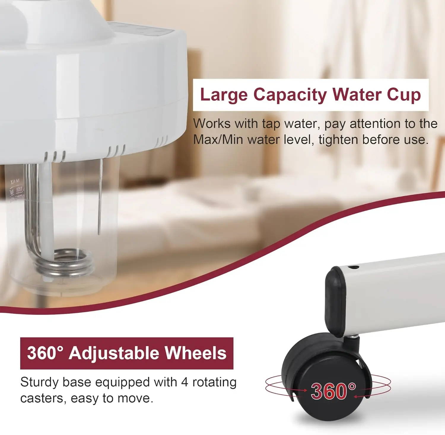 Professional Facial Steamer on Wheels Ionic Ozone with Hot Mist Function Stand for Home Salon Spa Skin Cleaning