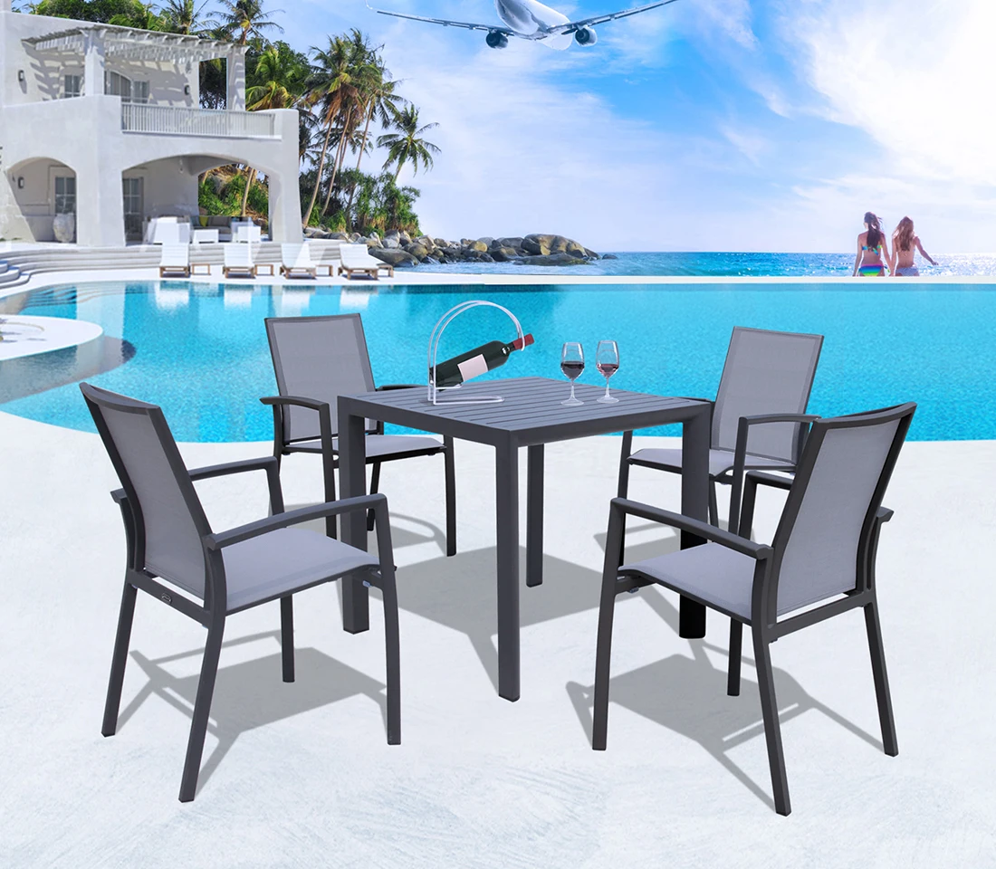 Modern Outdoor Furniture Commercial Full Aluminum Patio Outdoor Square Dining Table for hotel restaurant Garden